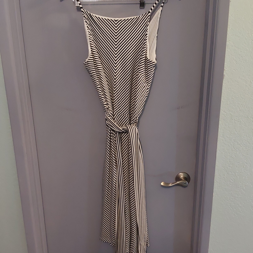Ann Taylor Black and White Striped Dress With Spaghetti Straps